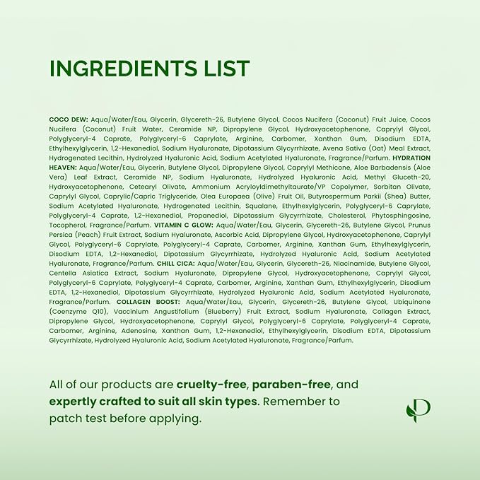 PLANTIFIQUE Superfood Facial Sheet Mask Variety Box 5 Pack – Face Mask Set with Coconut, Aloe, Vitamin C, Centella & Collagen – Hydrating & Refreshing – For All Skin Types