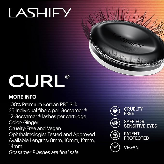 Lashify Curl 10mm Gossamer Eyelash Extensions Refill, Ginger Color, DIY False Lashes for a Natural Look