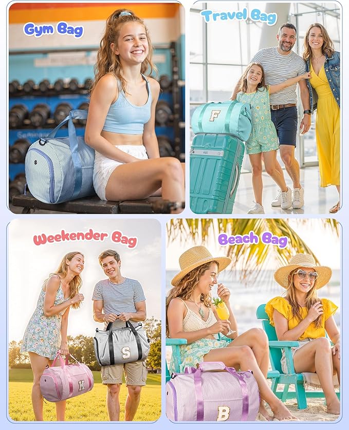 10 Year Old Girl Birthday Gifts, Girls Travel Duffle Bag, Kids Initial Overnight Bags with Shoe Compartment, Customized Weekender Bag with Makeup Pouch, Preppy Stuff for Teen (Letter C)