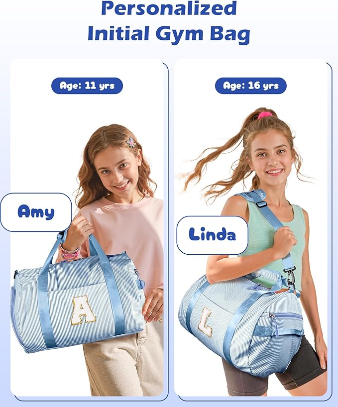 10 Year Old Girl Birthday Gifts, Girls Travel Duffle Bag, Kids Initial Overnight Bags with Shoe Compartment, Customized Weekender Bag with Makeup Pouch, Preppy Stuff for Teen (Letter C)