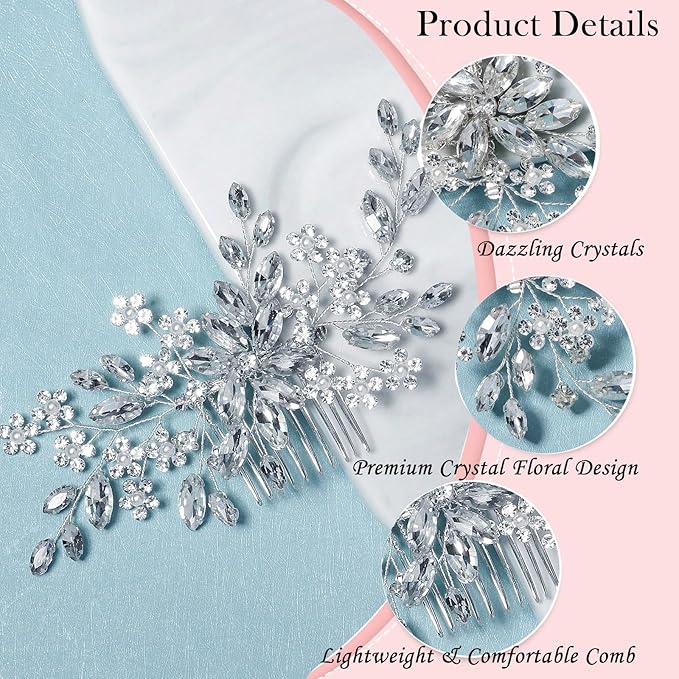 10 pcs Wedding Hair Accessories Bridal Hair Pins Silver Rhinestone with Pearls Hair Pieces for Brides Women Girls (Silver A)