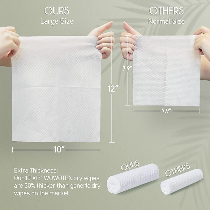 Disposable Face Towel Biodegradable Large Dry Face Wipes 240 Count/4 Box Extra Thick Soft Clean Facial Towels for Sensitive Skin, Makeup Removing, Facial Cleansing, Nursing, Travel, 10"×12"
