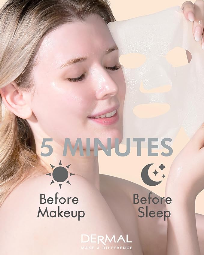 DERMAL Milk Collagen Essence Facial Mask Sheet 23g Pack of 10 - Skin Soft & Elastic, Nourishing and Moisturizing, Daily Skin Treatment Solution Sheet Mask