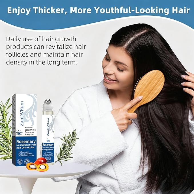 Rosemary Hair Growth Serum Roll-On for Thinning Hair with Saw Palmetto & Tea Tree — Lightweight, Non-Greasy Scalp Oil for Hair Regrowth Support