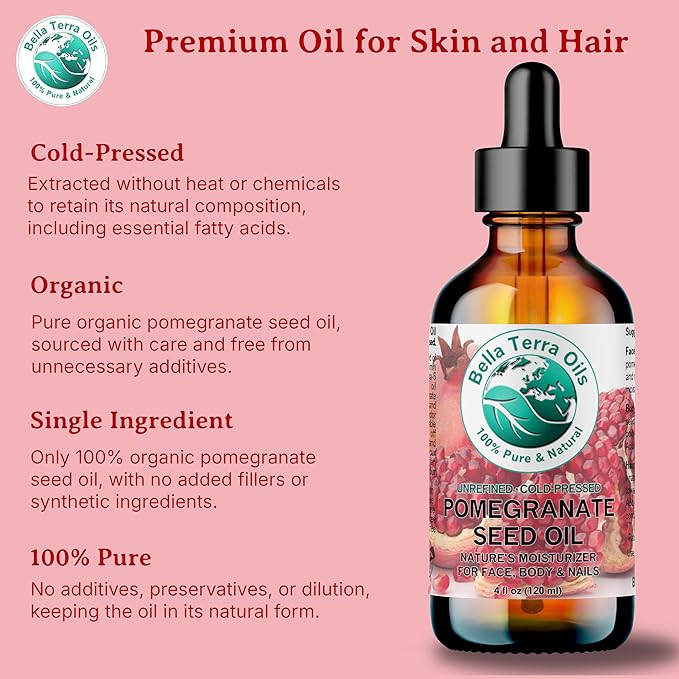 Bella Terra Oils Pomegranate Seed Oil – 1 Gallon – 100% Pure & Natural, Cold-Pressed, Unrefined – Hydrating & Nourishing for Skin & Hair – Antioxidant-Rich Beauty Oil