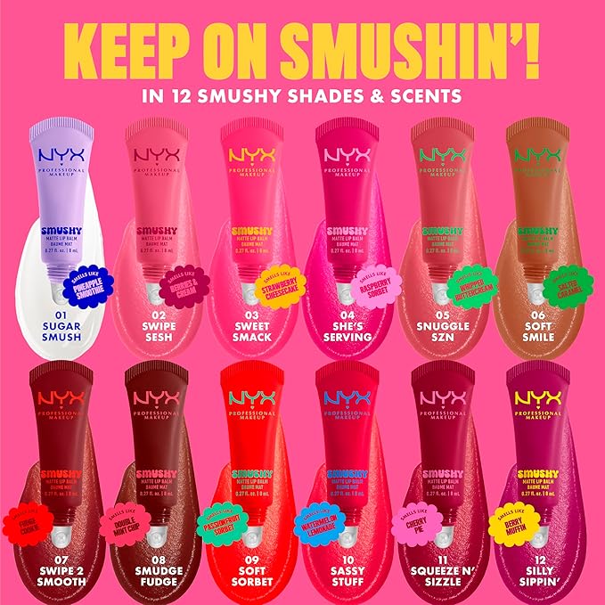 NYX PROFESSIONAL MAKEUP Smushy Matte Lip Balm, Tinted Lip Moisturizer with Soft, Matte Finish - Soft Sorbet (Orange)