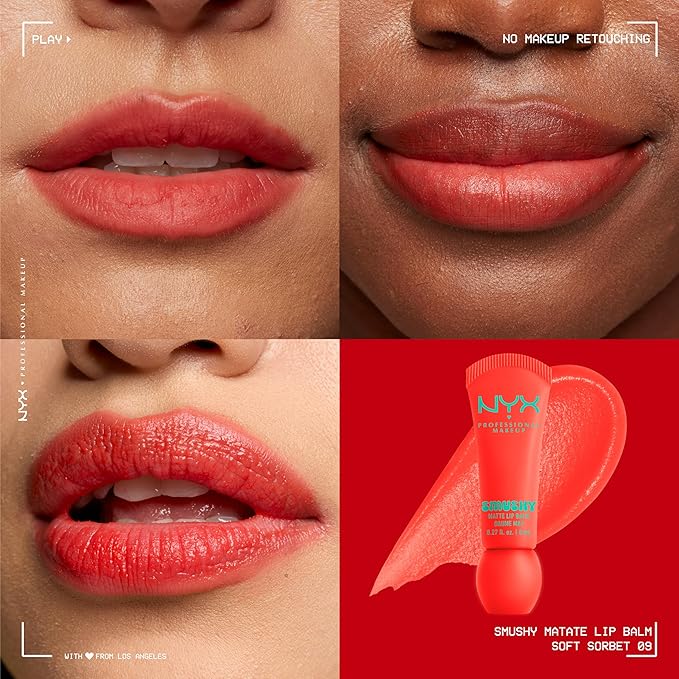 NYX PROFESSIONAL MAKEUP Smushy Matte Lip Balm, Tinted Lip Moisturizer with Soft, Matte Finish - Soft Sorbet (Orange)