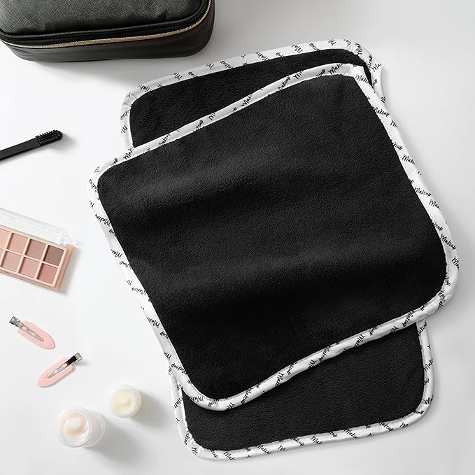 Arkwright Makeup Towels - Bulk Case of 108 - Ultra Soft & Gentle Microfiber Coral Fleece Washcloth Face Make Up Remover, Reusuable Eraser Cloth Essentials for Hosts & Artists, 13 x 13 in, Black/White